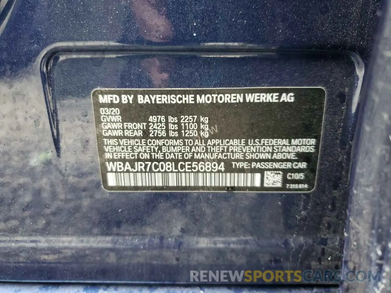 12 fotografías del automóvil dañado WBAJR7C08LCE56894 BMW 5 SERIES 2020