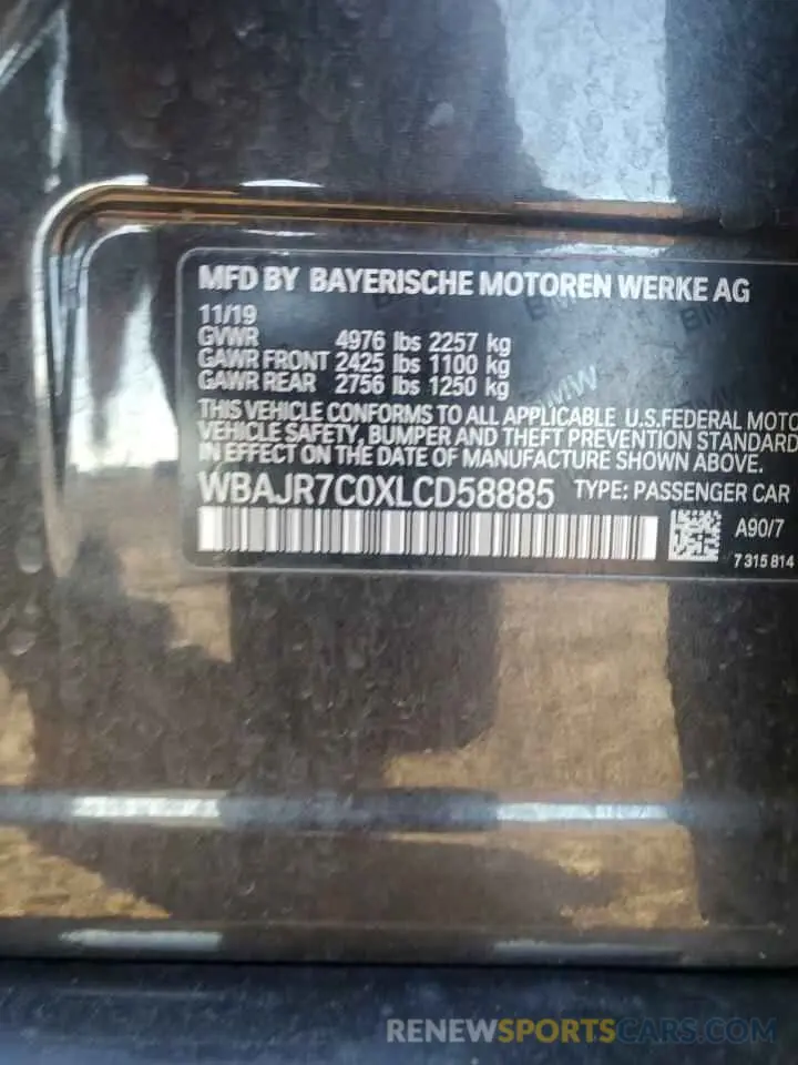 12 fotografías del automóvil dañado WBAJR7C0XLCD58885 BMW 5 SERIES 2020