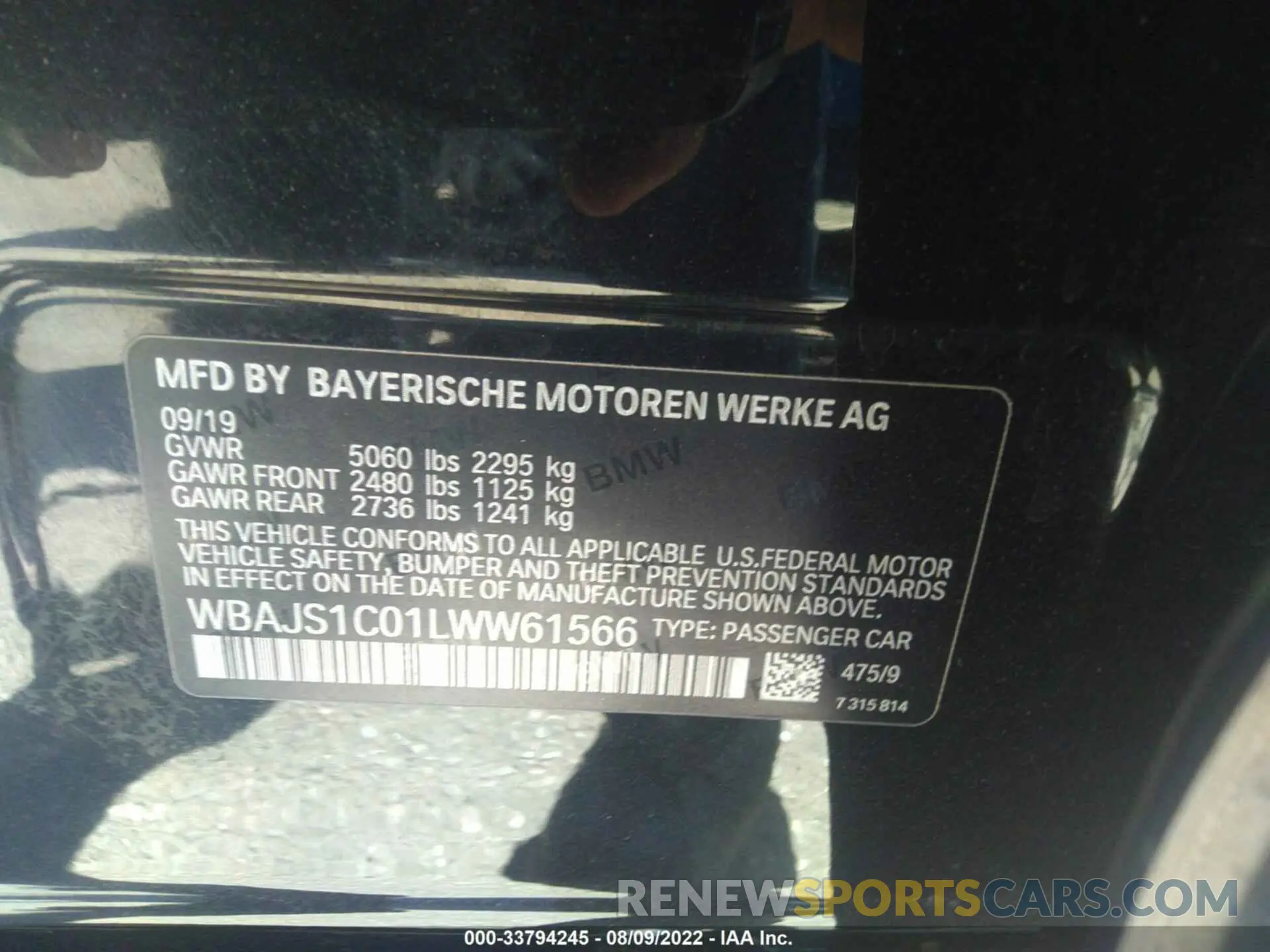 9 fotografías del automóvil dañado WBAJS1C01LWW61566 BMW 5 SERIES 2020