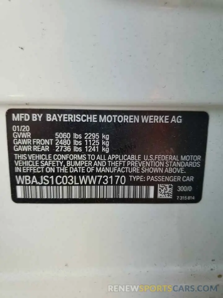 12 fotografías del automóvil dañado WBAJS1C03LWW73170 BMW 5 SERIES 2020