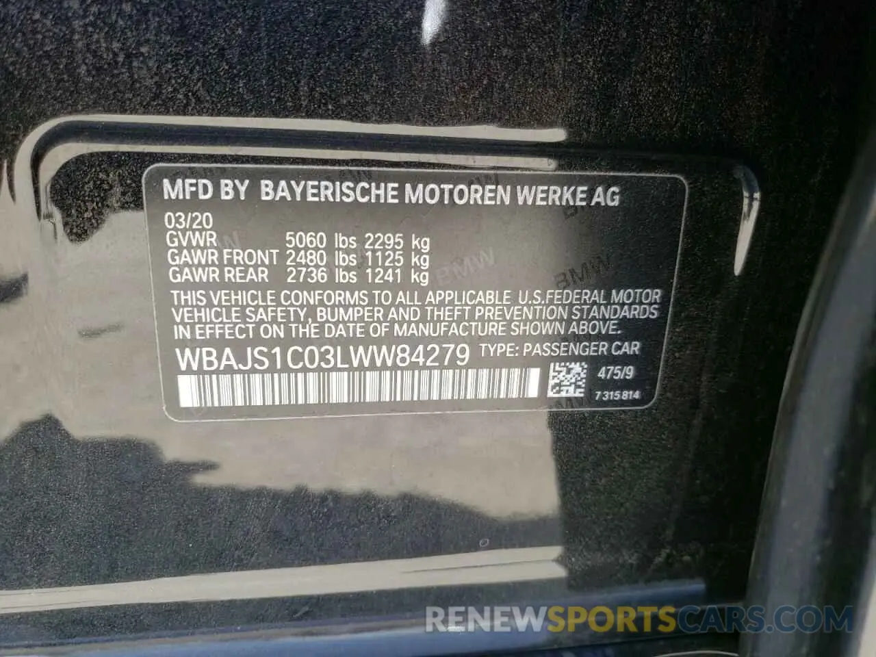 10 fotografías del automóvil dañado WBAJS1C03LWW84279 BMW 5 SERIES 2020