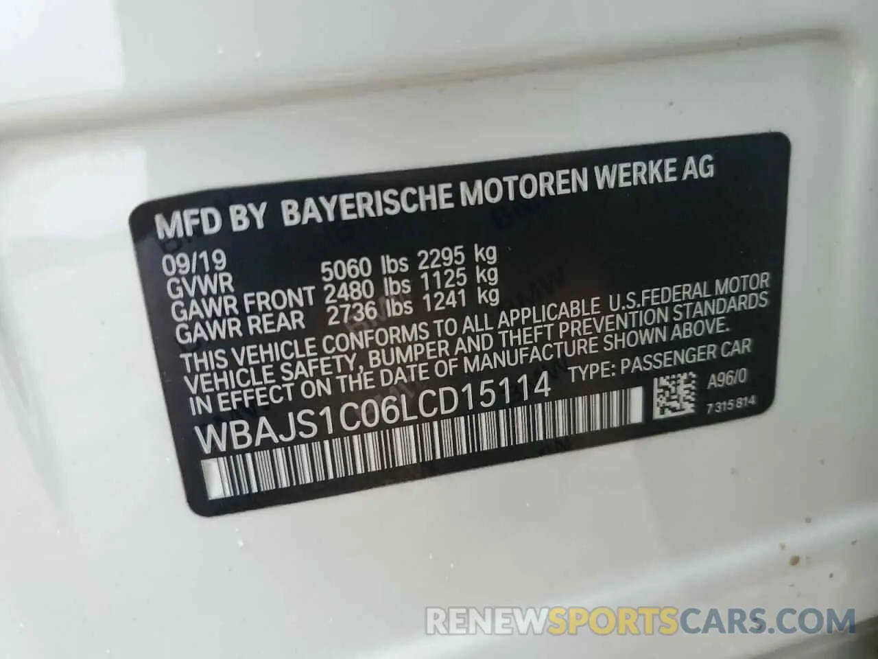 13 fotografías del automóvil dañado WBAJS1C06LCD15114 BMW 5 SERIES 2020