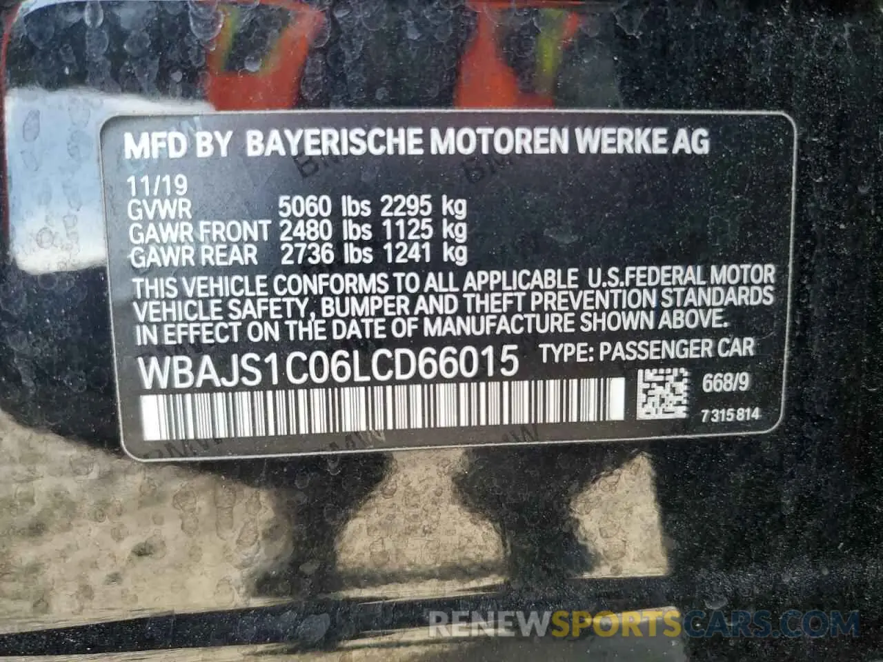 13 fotografías del automóvil dañado WBAJS1C06LCD66015 BMW 5 SERIES 2020