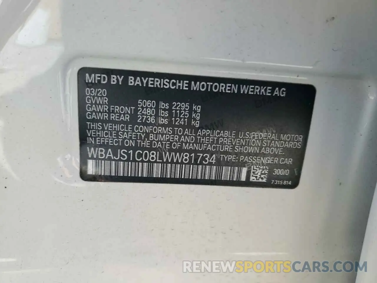 12 fotografías del automóvil dañado WBAJS1C08LWW81734 BMW 5 SERIES 2020