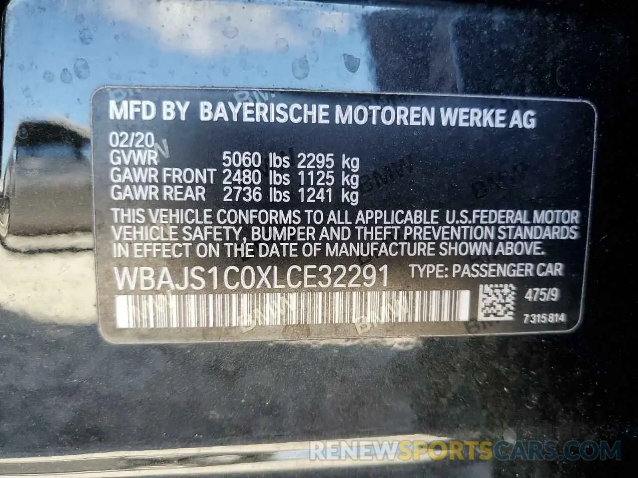 12 fotografías del automóvil dañado WBAJS1C0XLCE32291 BMW 5 SERIES 2020