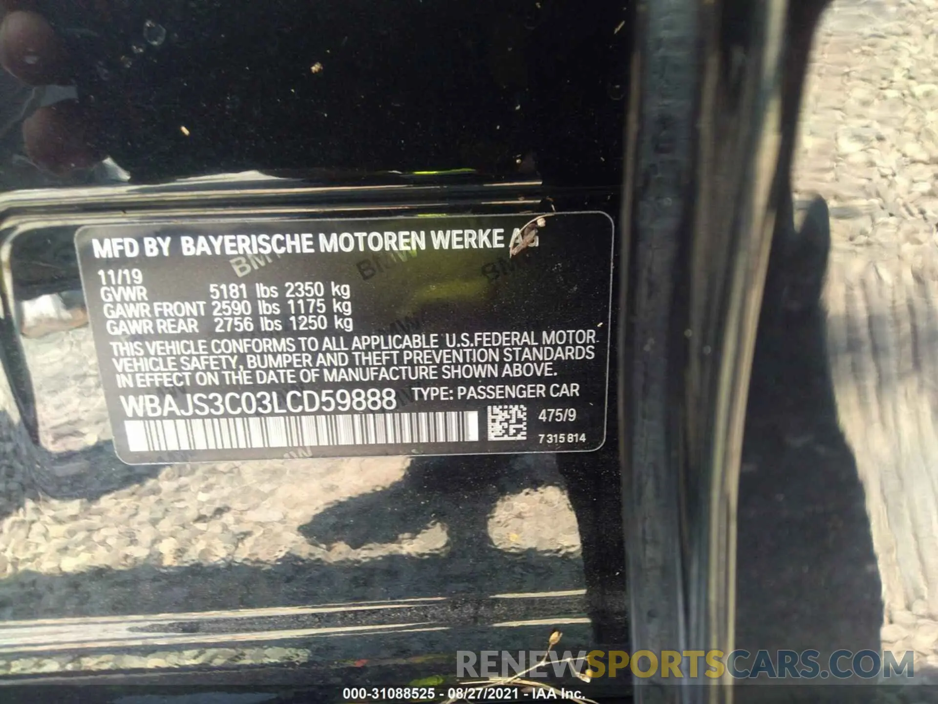 9 fotografías del automóvil dañado WBAJS3C03LCD59888 BMW 5 SERIES 2020