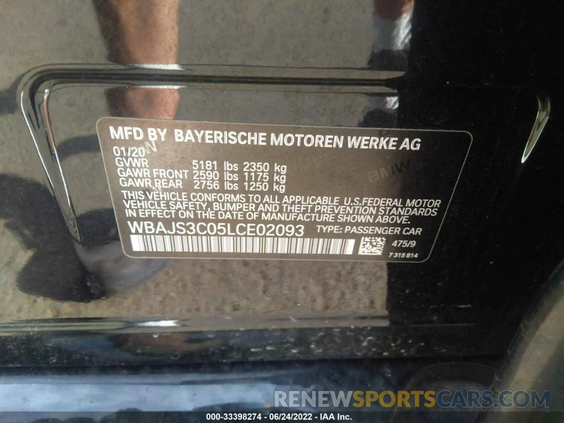9 fotografías del automóvil dañado WBAJS3C05LCE02093 BMW 5 SERIES 2020