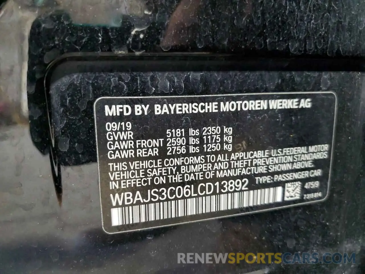 12 fotografías del automóvil dañado WBAJS3C06LCD13892 BMW 5 SERIES 2020