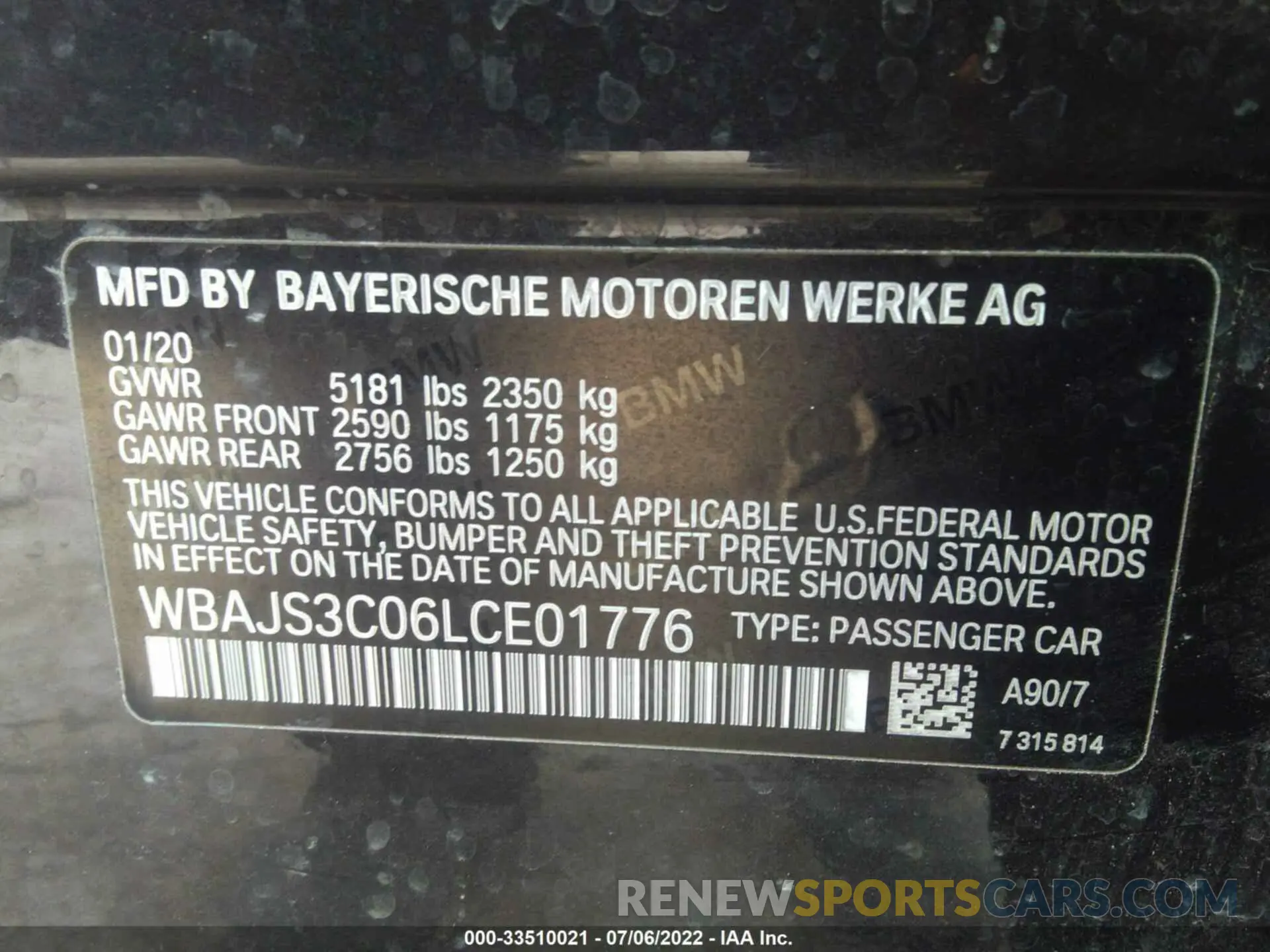 9 fotografías del automóvil dañado WBAJS3C06LCE01776 BMW 5 SERIES 2020