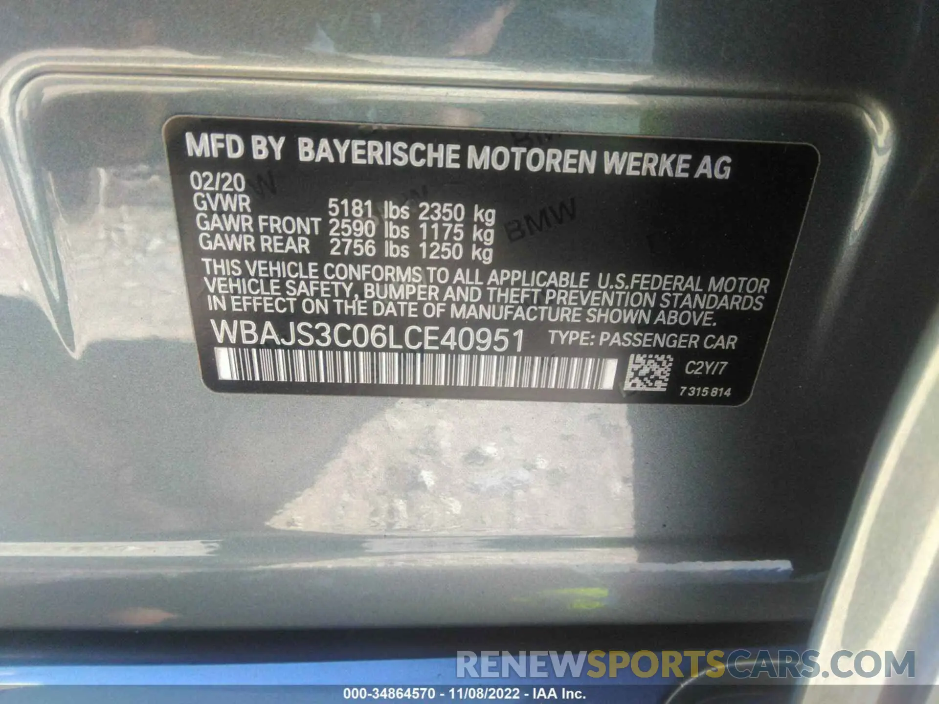 9 fotografías del automóvil dañado WBAJS3C06LCE40951 BMW 5 SERIES 2020