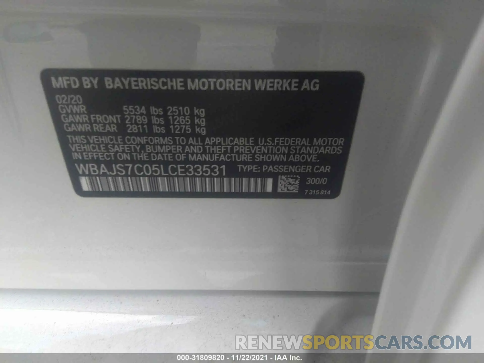 9 fotografías del automóvil dañado WBAJS7C05LCE33531 BMW 5 SERIES 2020