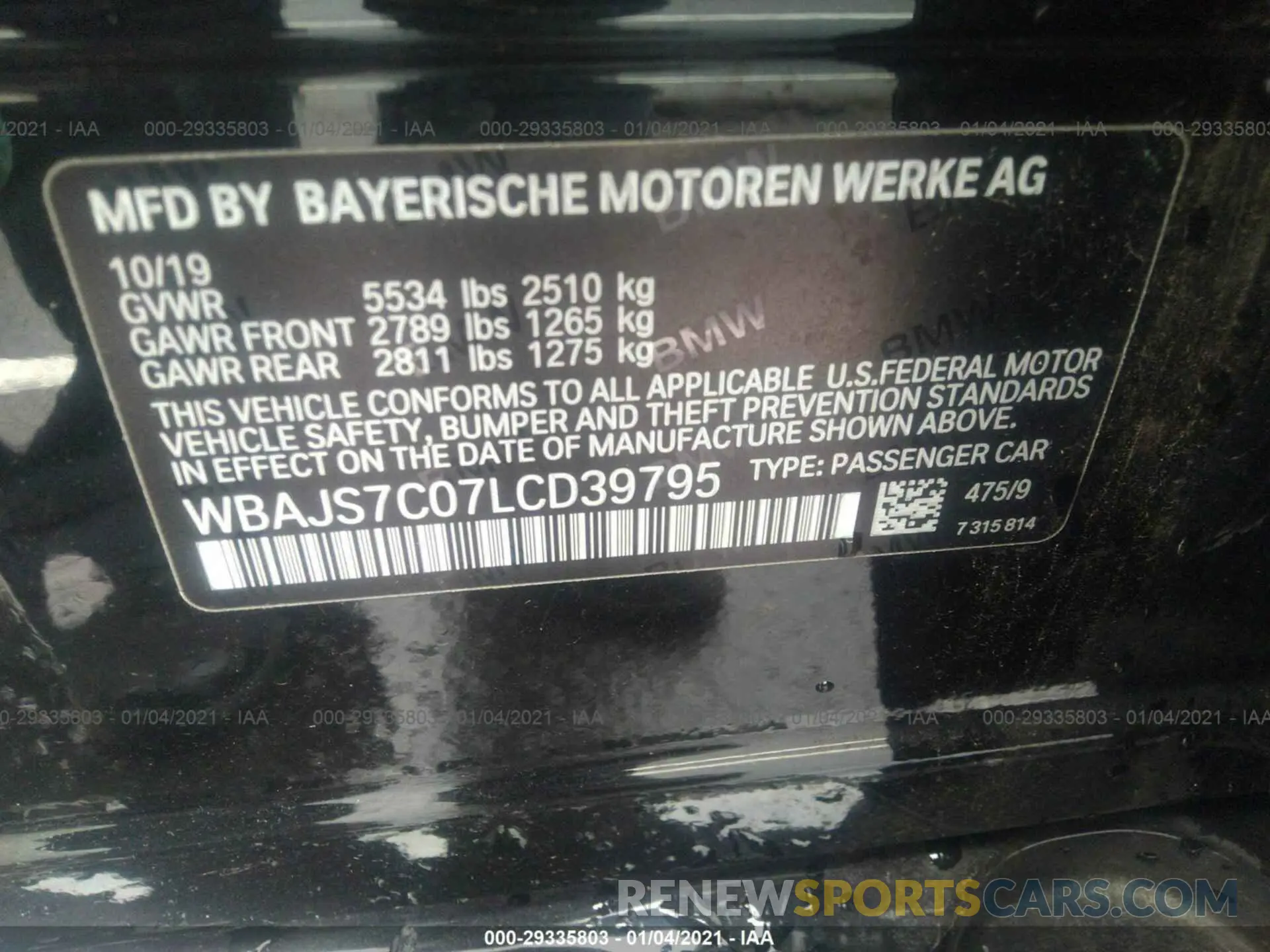 9 fotografías del automóvil dañado WBAJS7C07LCD39795 BMW 5 SERIES 2020