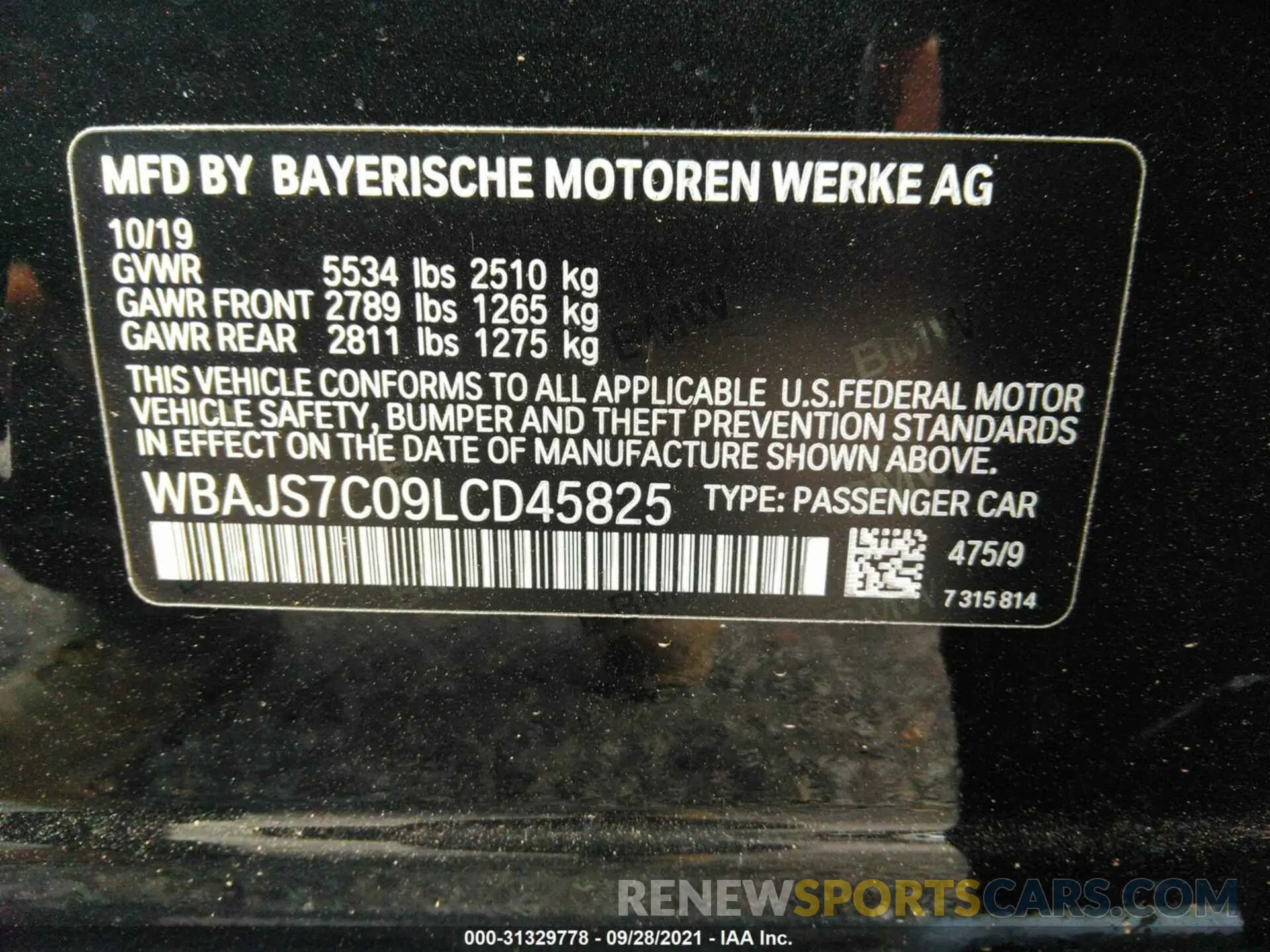 9 fotografías del automóvil dañado WBAJS7C09LCD45825 BMW 5 SERIES 2020