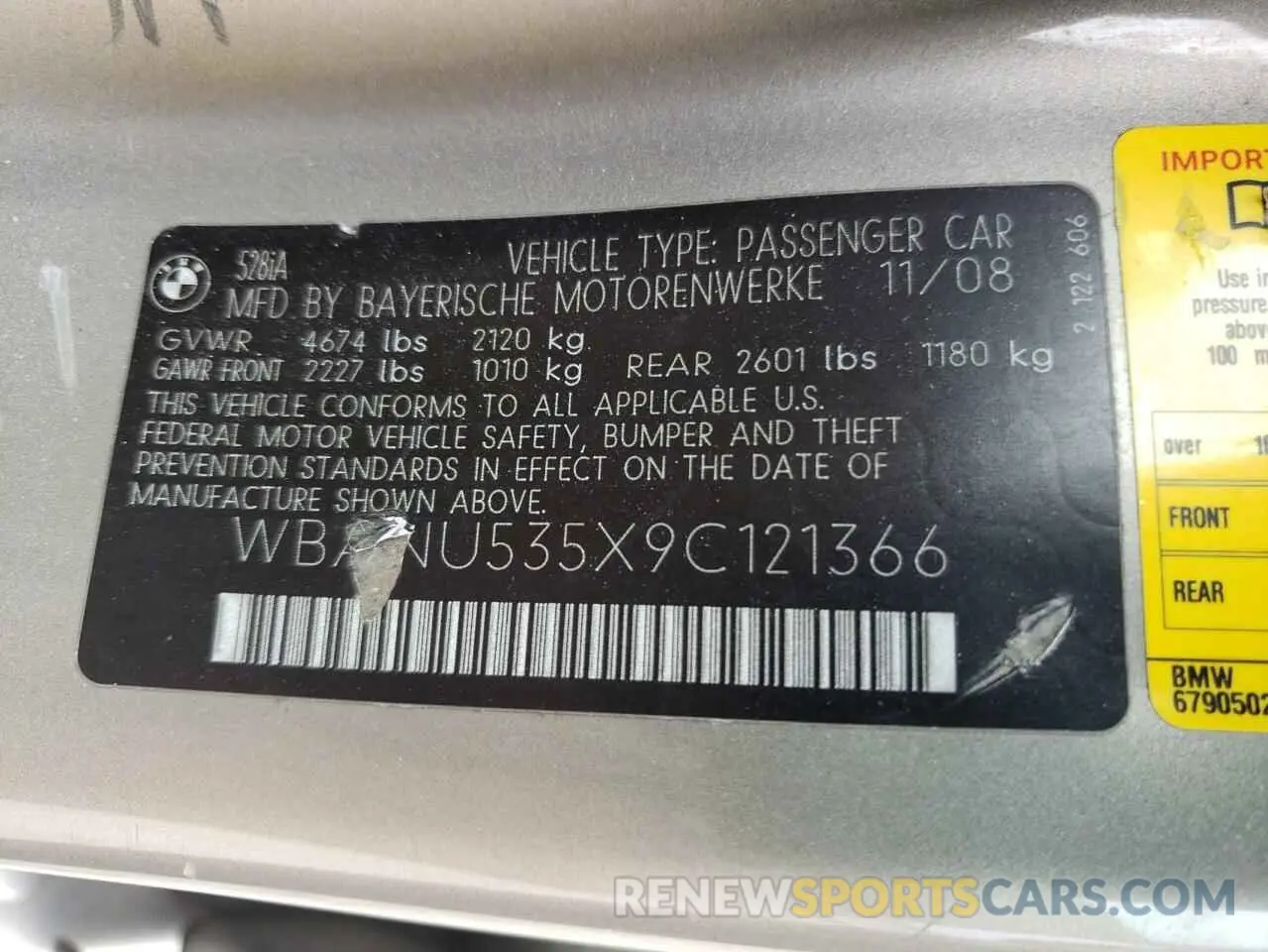 10 fotografías del automóvil dañado WBANU535X9C121366 BMW 5 SERIES 2020