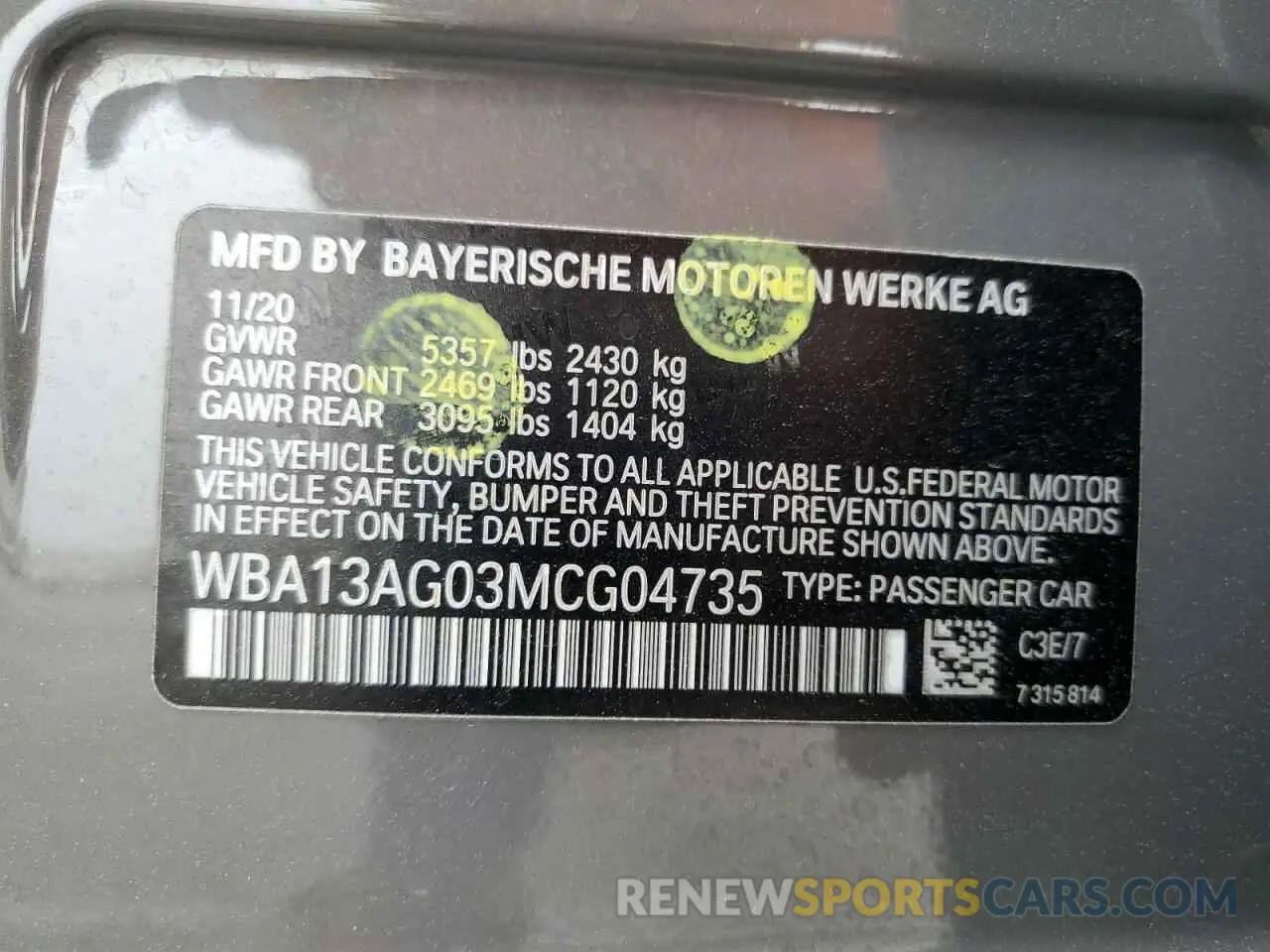 14 fotografías del automóvil dañado WBA13AG03MCG04735 BMW 5 SERIES 2021