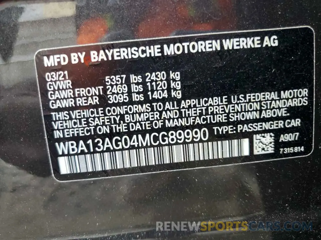 12 fotografías del automóvil dañado WBA13AG04MCG89990 BMW 5 SERIES 2021