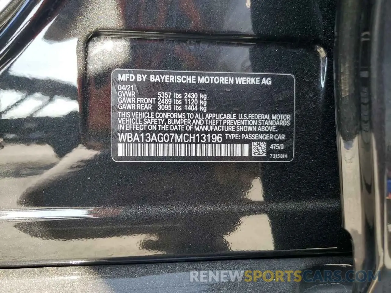 12 fotografías del automóvil dañado WBA13AG07MCH13196 BMW 5 SERIES 2021