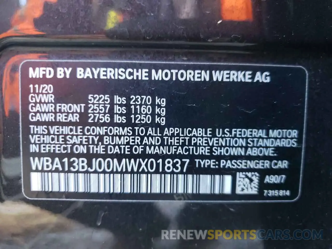 12 fotografías del automóvil dañado WBA13BJ00MWX01837 BMW 5 SERIES 2021