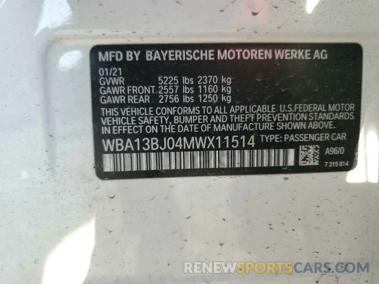 12 fotografías del automóvil dañado WBA13BJ04MWX11514 BMW 5 SERIES 2021