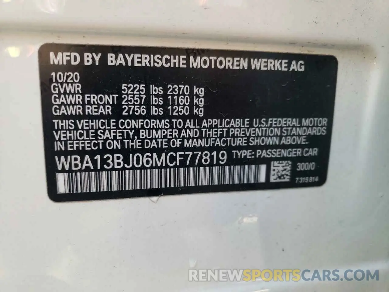 10 fotografías del automóvil dañado WBA13BJ06MCF77819 BMW 5 SERIES 2021