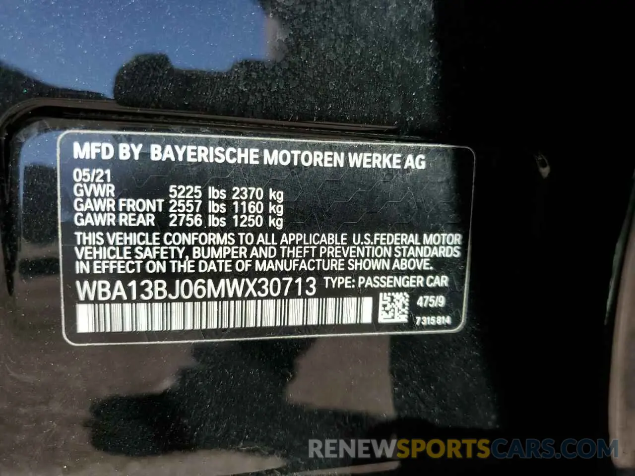 12 fotografías del automóvil dañado WBA13BJ06MWX30713 BMW 5 SERIES 2021