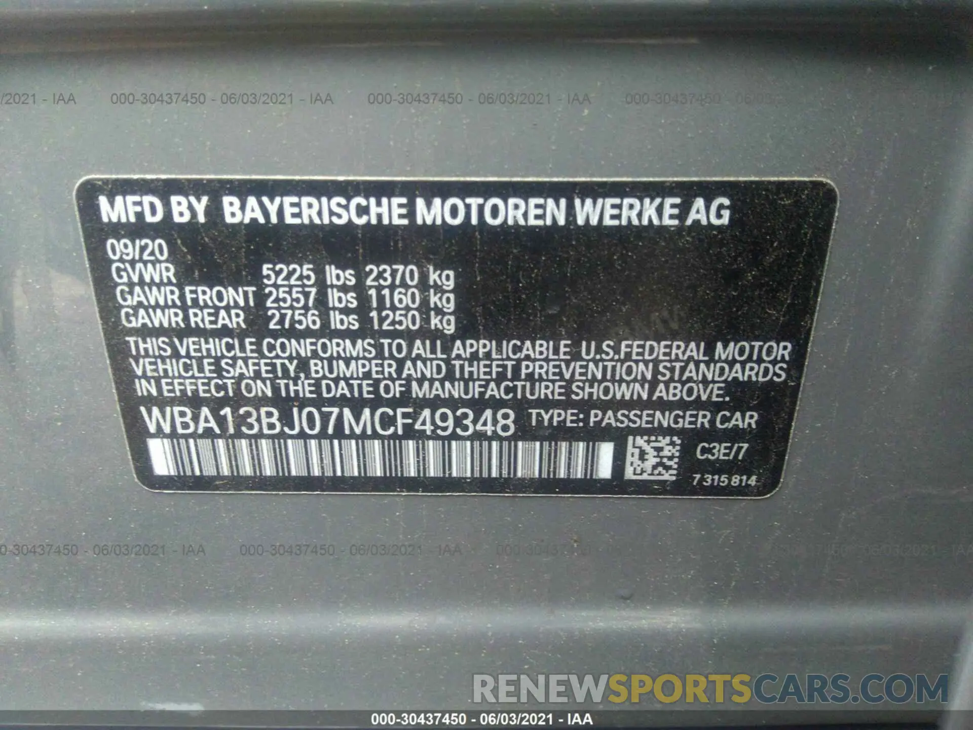 9 fotografías del automóvil dañado WBA13BJ07MCF49348 BMW 5 SERIES 2021