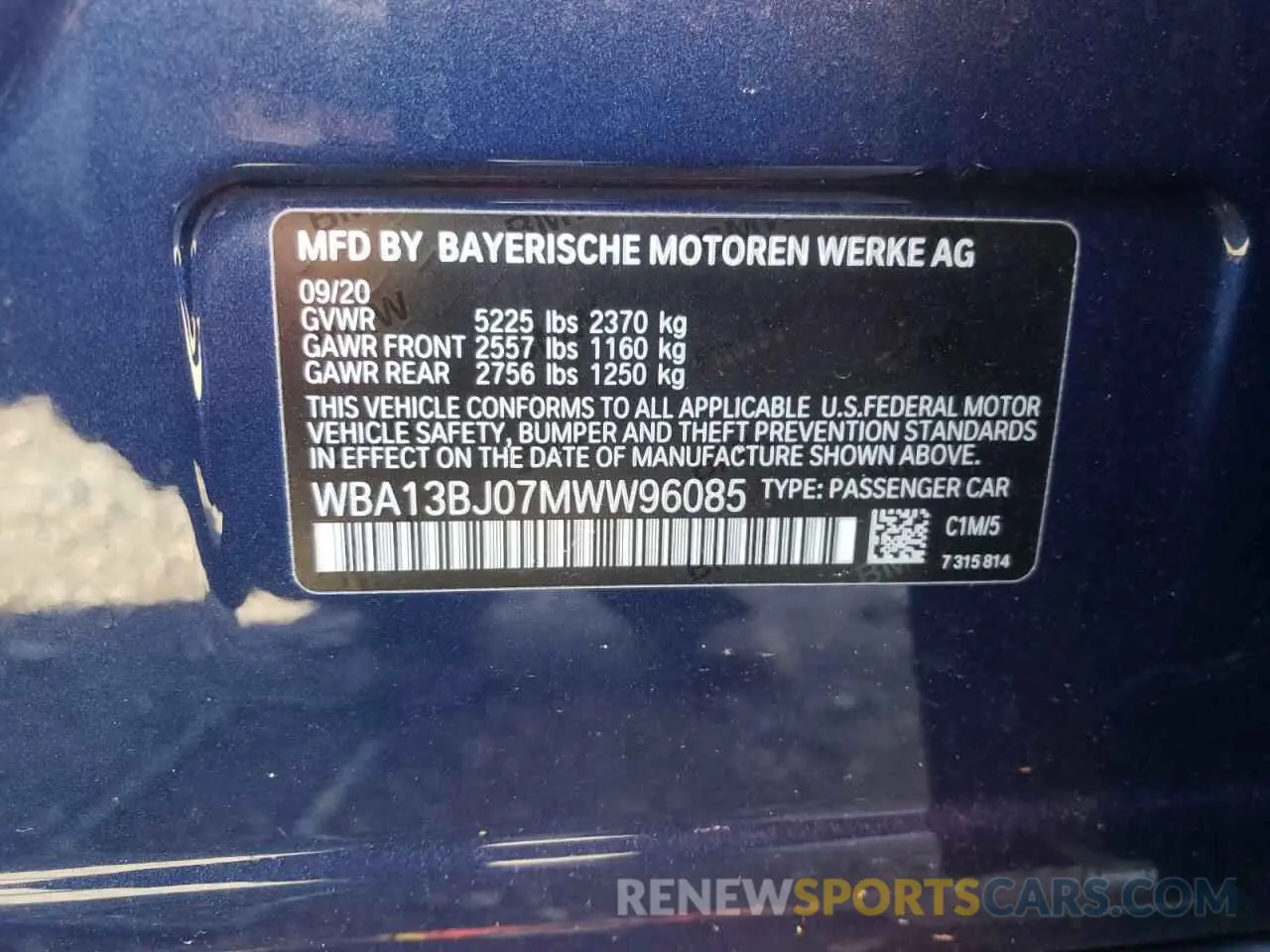 10 fotografías del automóvil dañado WBA13BJ07MWW96085 BMW 5 SERIES 2021