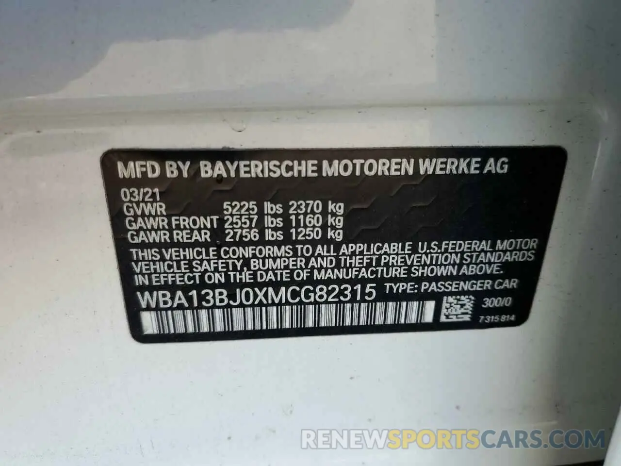 12 fotografías del automóvil dañado WBA13BJ0XMCG82315 BMW 5 SERIES 2021
