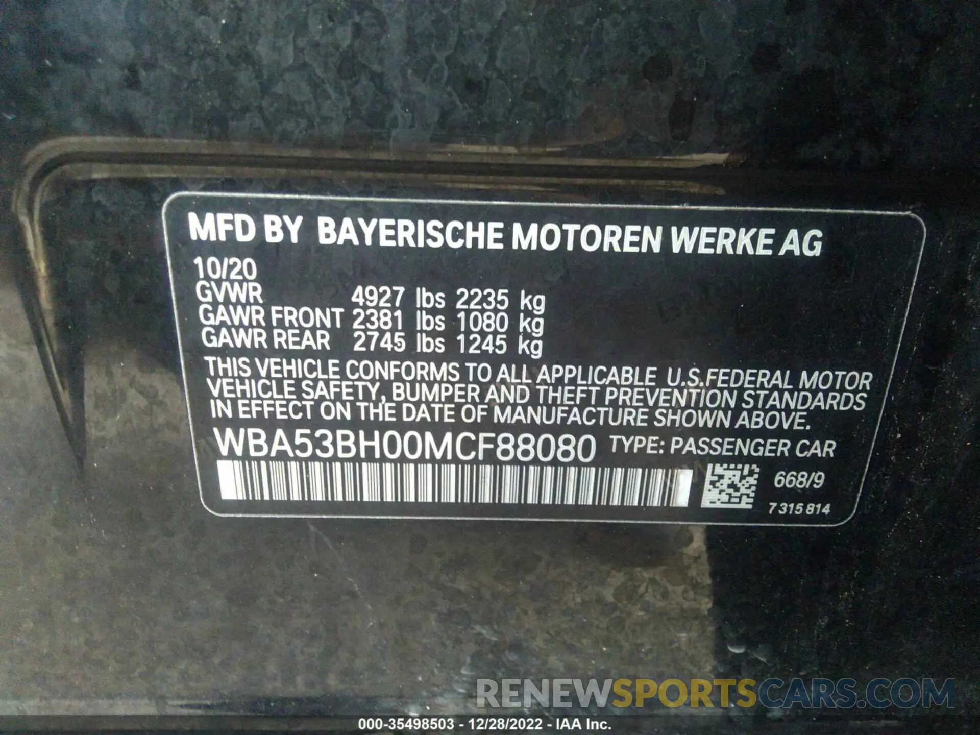 9 fotografías del automóvil dañado WBA53BH00MCF88080 BMW 5 SERIES 2021