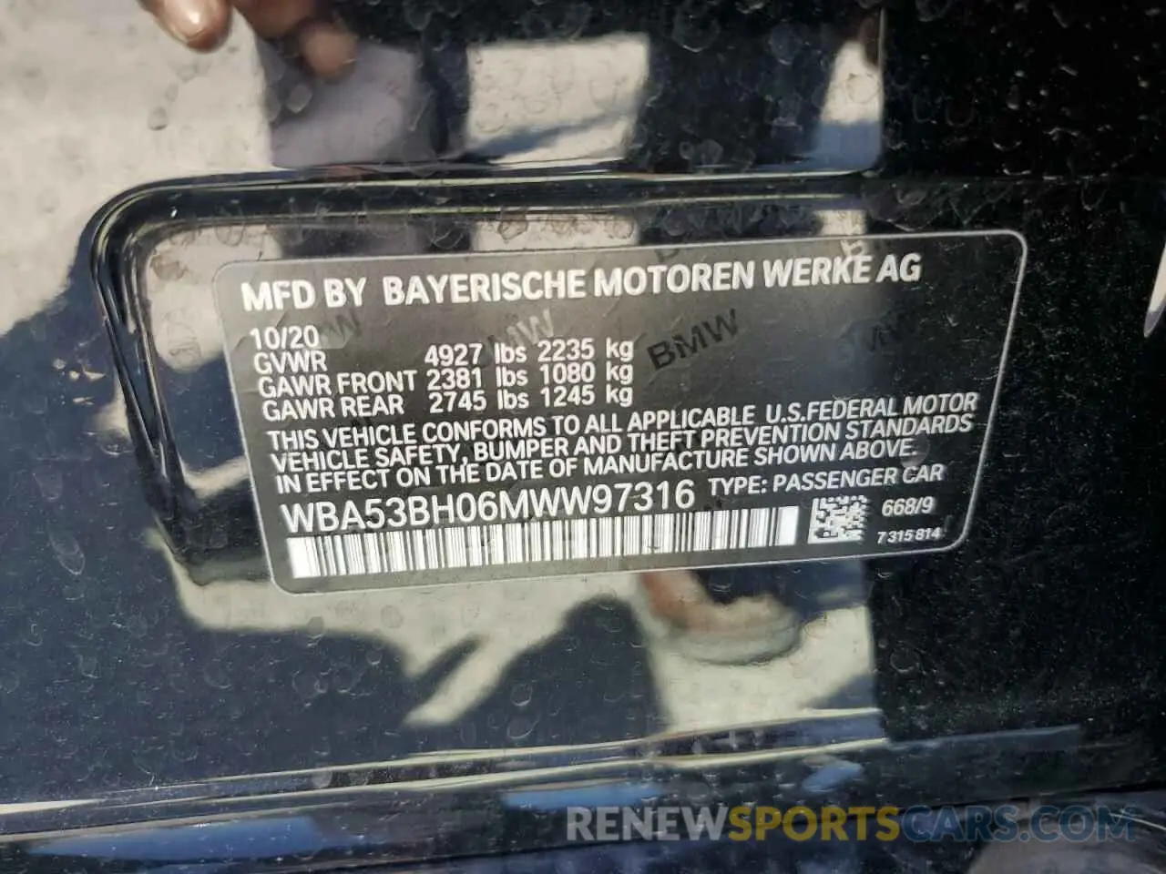 14 fotografías del automóvil dañado WBA53BH06MWW97316 BMW 5 SERIES 2021