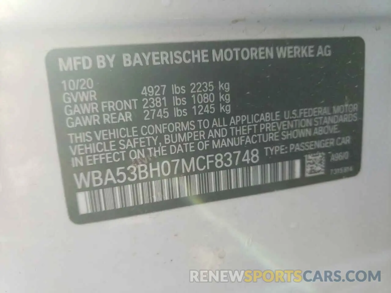 12 fotografías del automóvil dañado WBA53BH07MCF83748 BMW 5 SERIES 2021