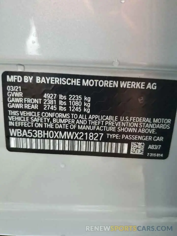 13 fotografías del automóvil dañado WBA53BH0XMWX21827 BMW 5 SERIES 2021