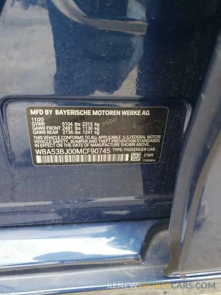 12 fotografías del automóvil dañado WBA53BJ00MCF90745 BMW 5 SERIES 2021