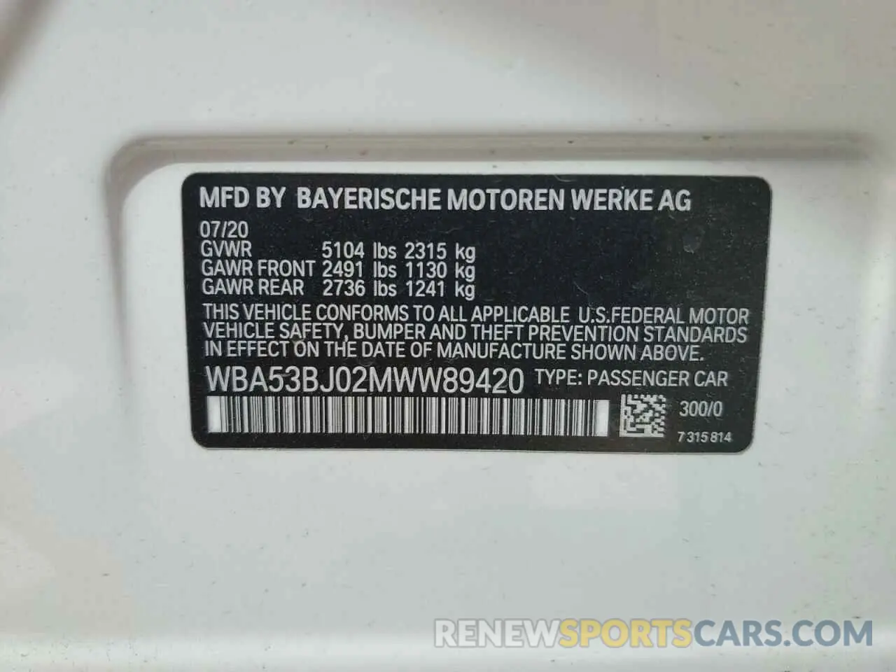 12 fotografías del automóvil dañado WBA53BJ02MWW89420 BMW 5 SERIES 2021