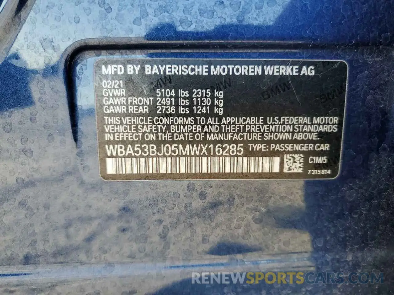 14 fotografías del automóvil dañado WBA53BJ05MWX16285 BMW 5 SERIES 2021