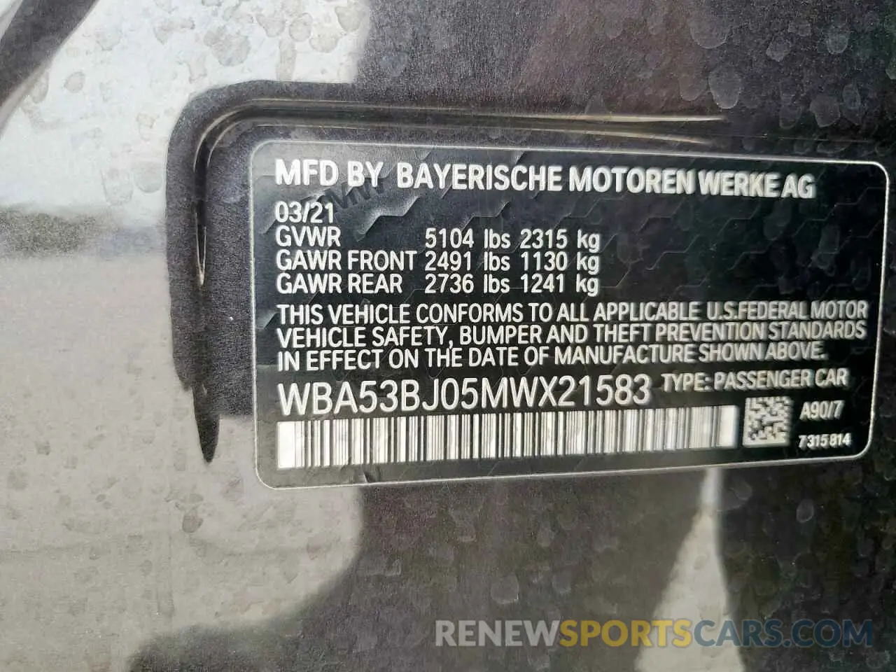 12 fotografías del automóvil dañado WBA53BJ05MWX21583 BMW 5 SERIES 2021