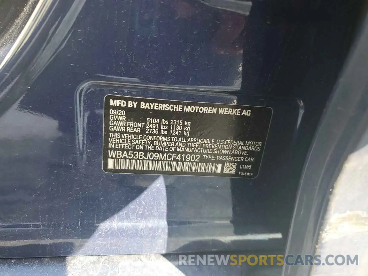 12 fotografías del automóvil dañado WBA53BJ09MCF41902 BMW 5 SERIES 2021