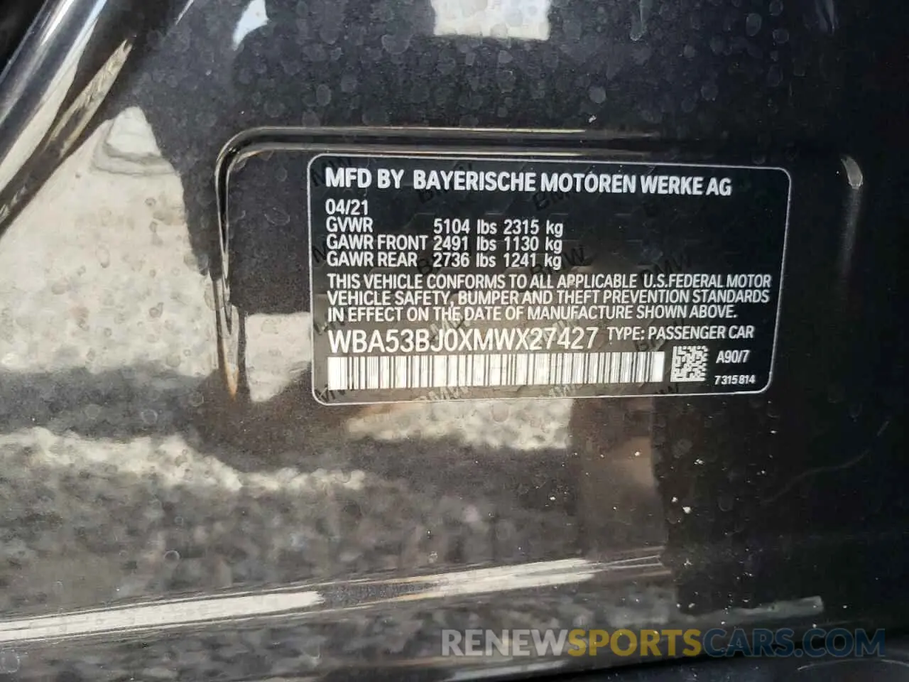 12 fotografías del automóvil dañado WBA53BJ0XMWX27427 BMW 5 SERIES 2021