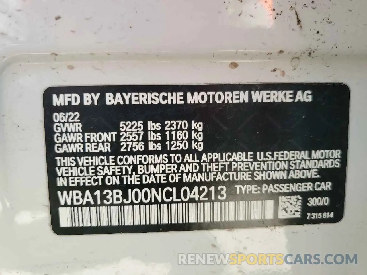 12 fotografías del automóvil dañado WBA13BJ00NCL04213 BMW 5 SERIES 2022