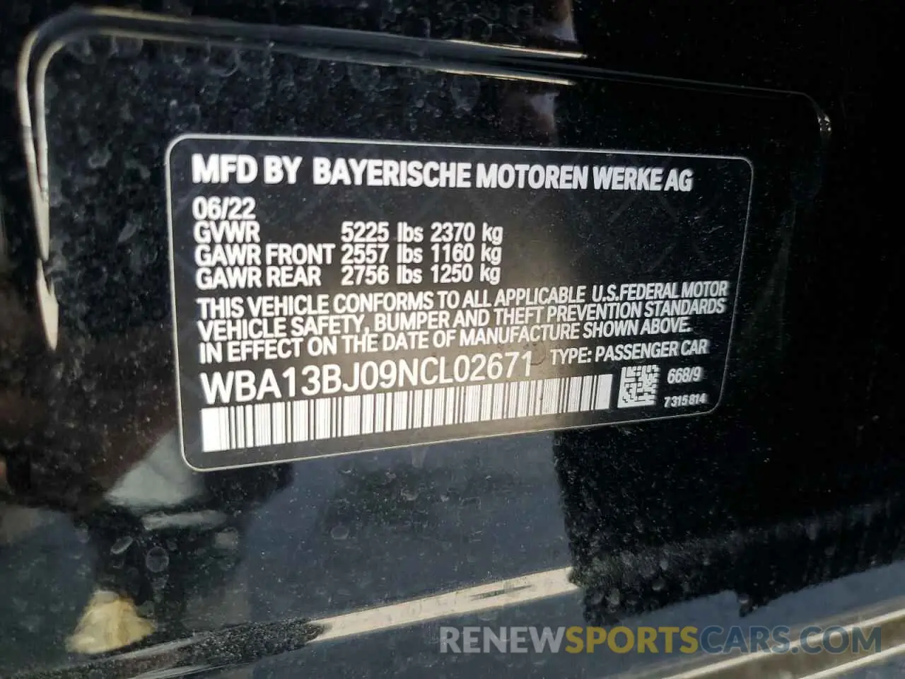12 fotografías del automóvil dañado WBA13BJ09NCL02671 BMW 5 SERIES 2022