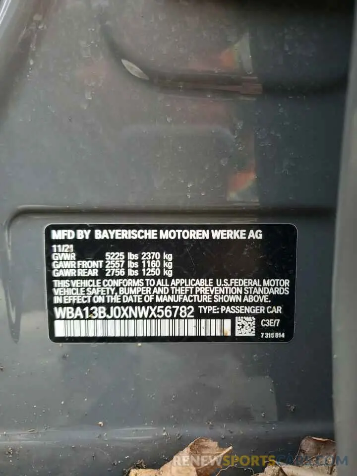 12 fotografías del automóvil dañado WBA13BJ0XNWX56782 BMW 5 SERIES 2022