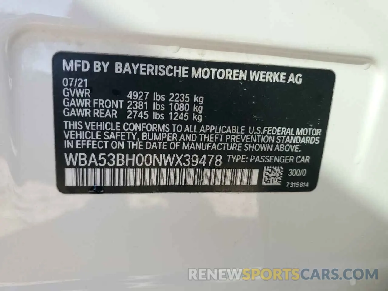12 fotografías del automóvil dañado WBA53BH00NWX39478 BMW 5 SERIES 2022