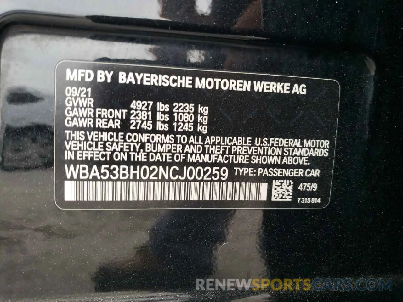 12 fotografías del automóvil dañado WBA53BH02NCJ00259 BMW 5 SERIES 2022