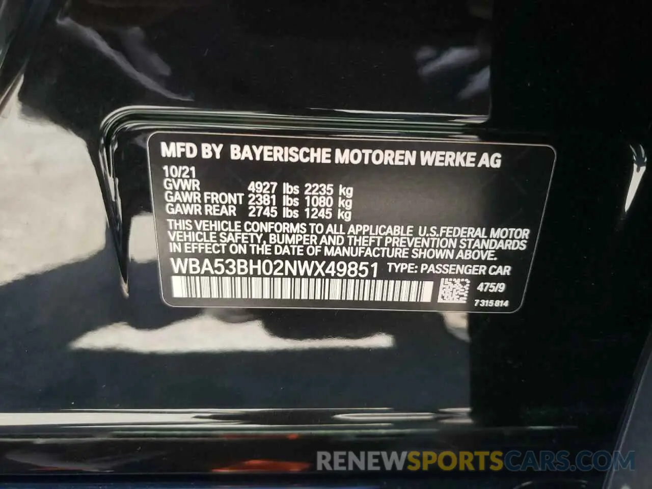 10 fotografías del automóvil dañado WBA53BH02NWX49851 BMW 5 SERIES 2022