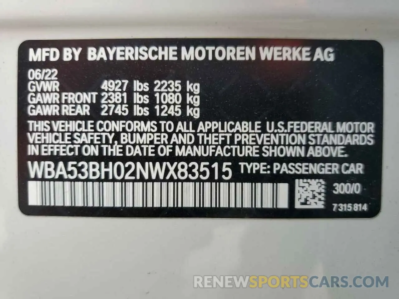 12 fotografías del automóvil dañado WBA53BH02NWX83515 BMW 5 SERIES 2022