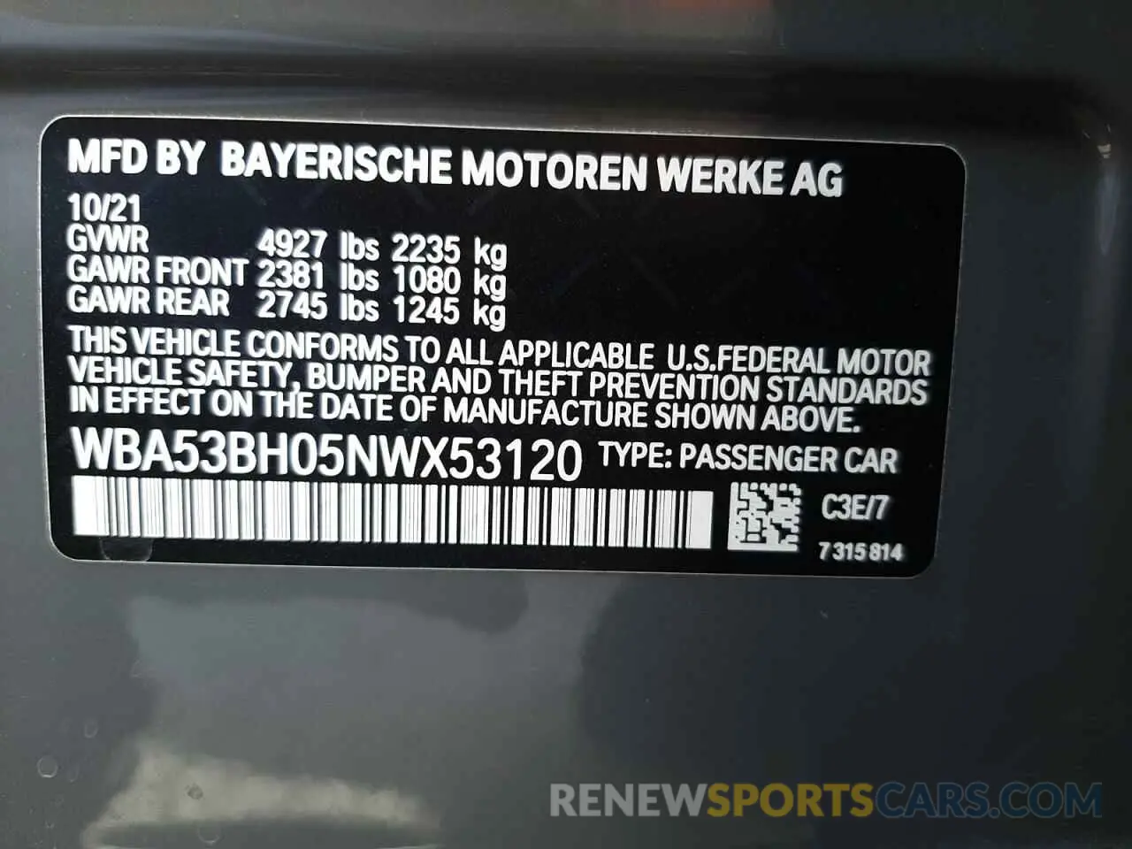 10 fotografías del automóvil dañado WBA53BH05NWX53120 BMW 5 SERIES 2022