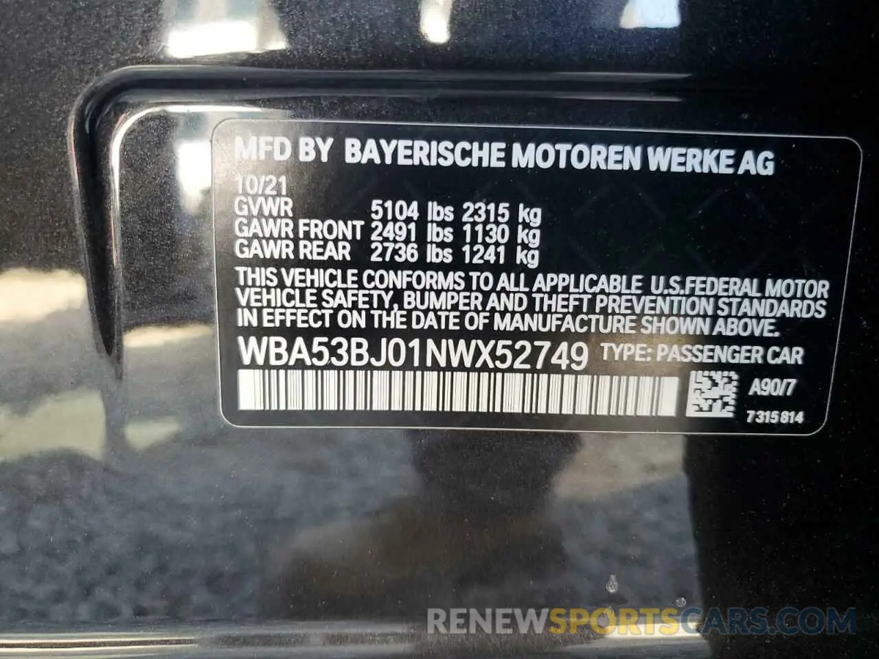 12 fotografías del automóvil dañado WBA53BJ01NWX52749 BMW 5 SERIES 2022