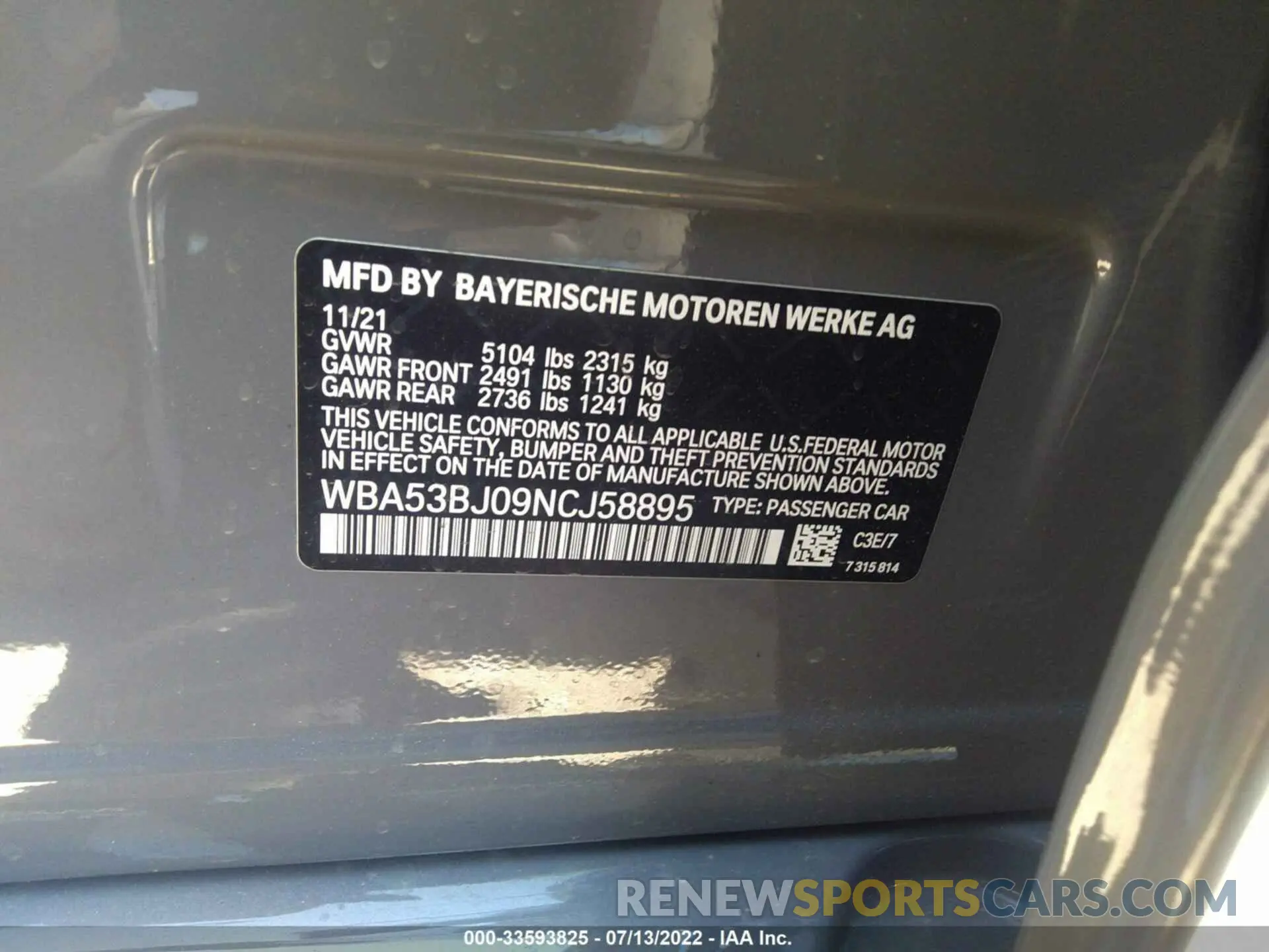 9 fotografías del automóvil dañado WBA53BJ09NCJ58895 BMW 5 SERIES 2022