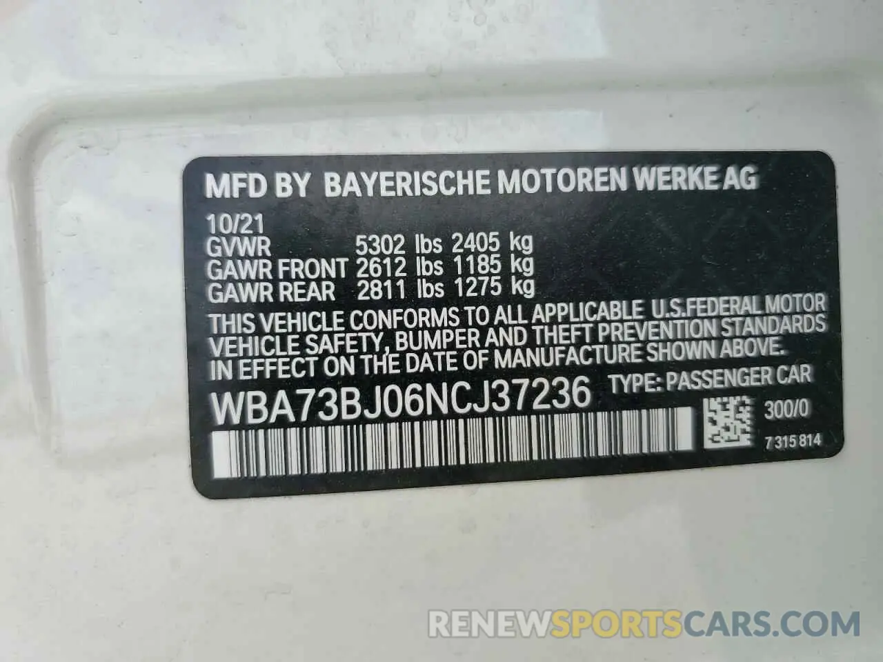 12 fotografías del automóvil dañado WBA73BJ06NCJ37236 BMW 5 SERIES 2022