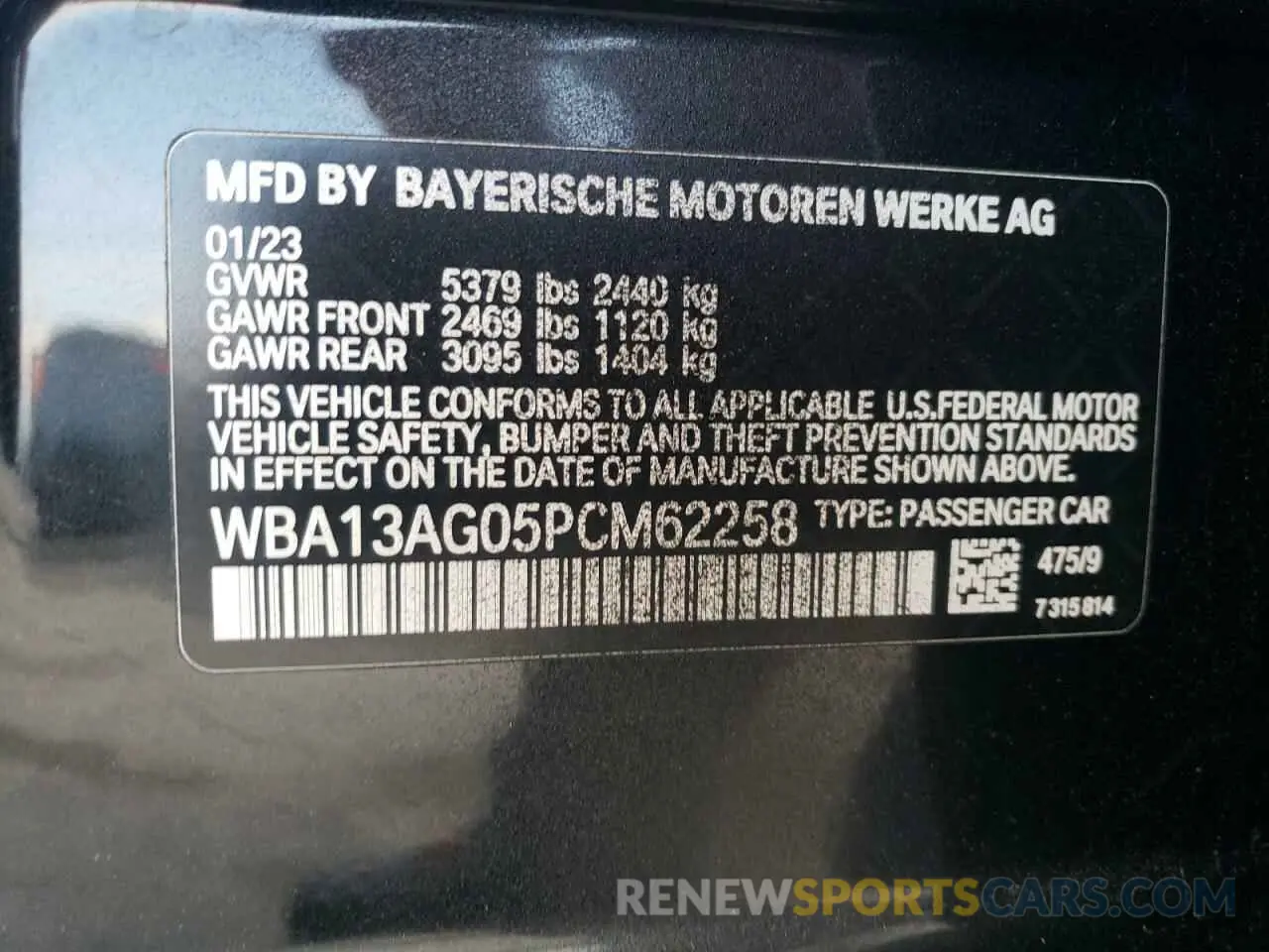 12 fotografías del automóvil dañado WBA13AG05PCM62258 BMW 5 SERIES 2023
